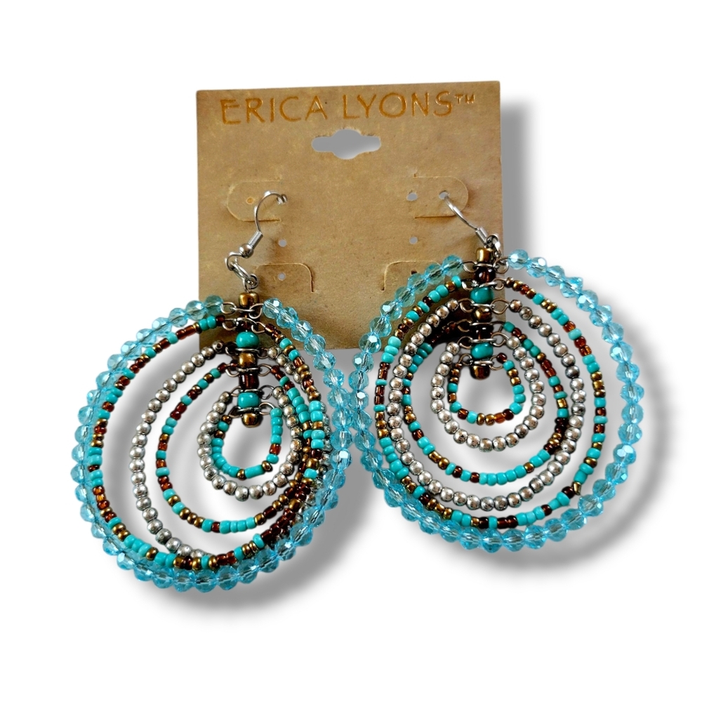 Erica Lyons | NWOT Large Turquoise Beaded Multi Hoop Statement Earrings Boho